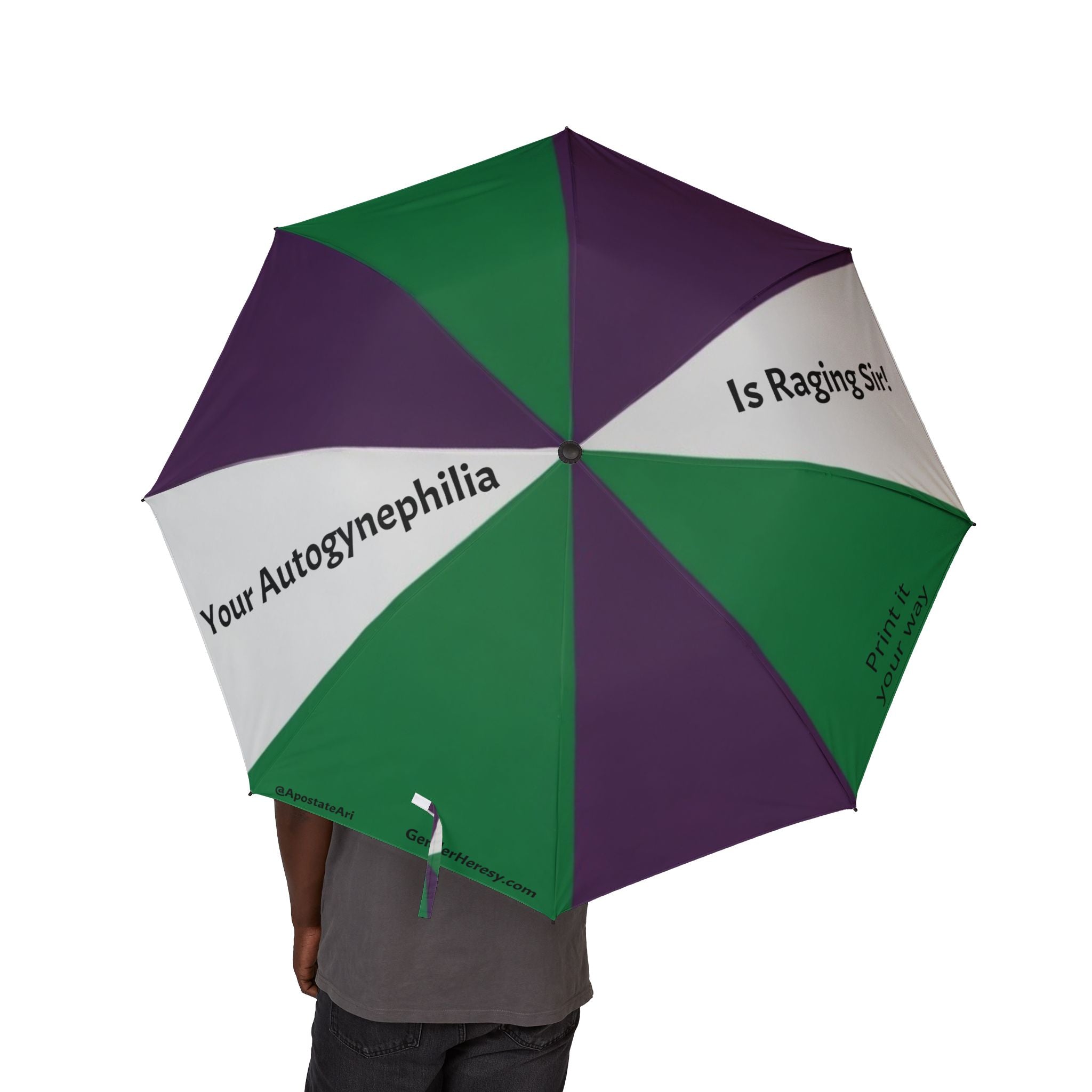 Customizable Your Agp is raging sir!  Foldable Protest Umbrella — Semi-Automatic Compact Rain Umbrella with Text Accent